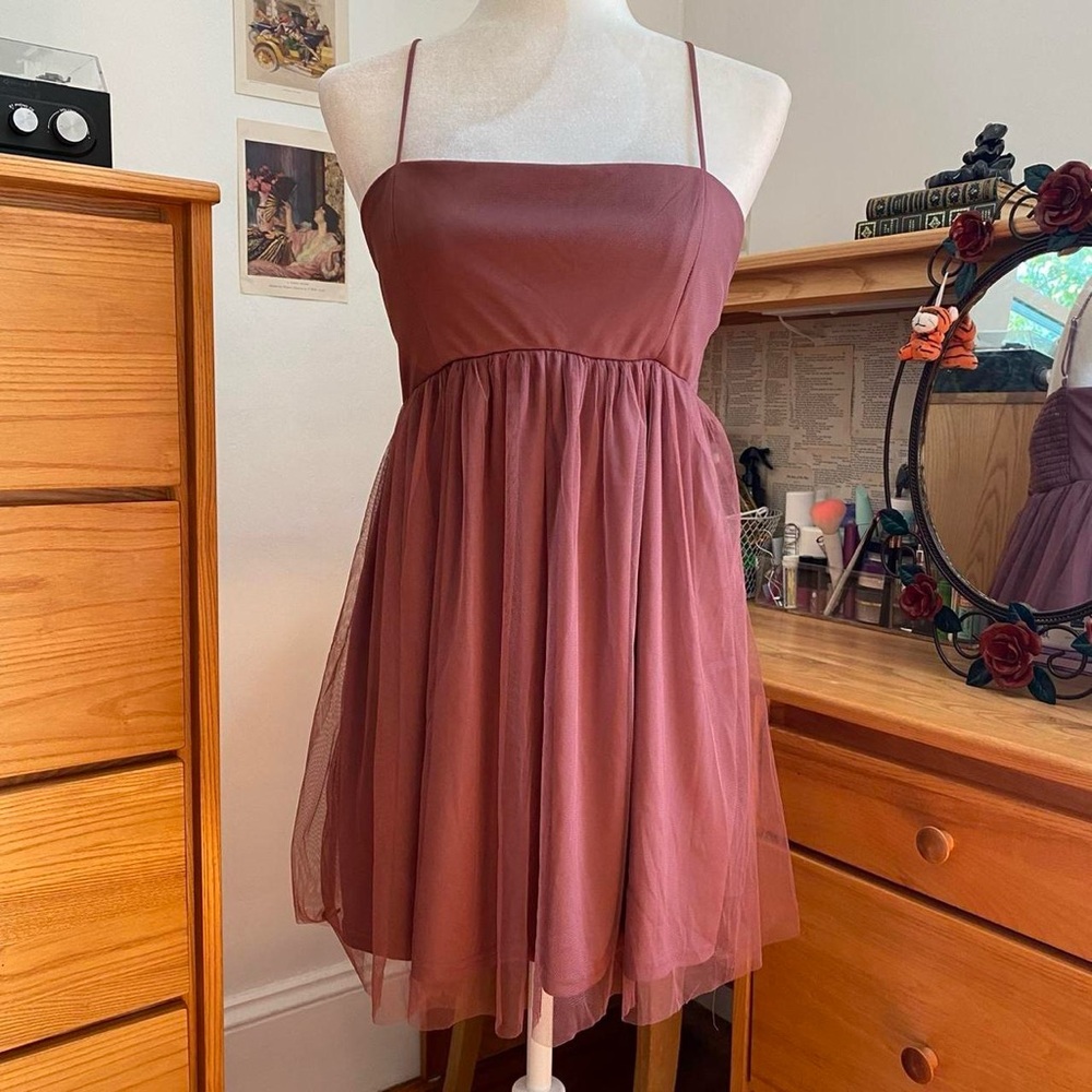 Mauve Pink Mesh Babydoll Mini Cami Dress